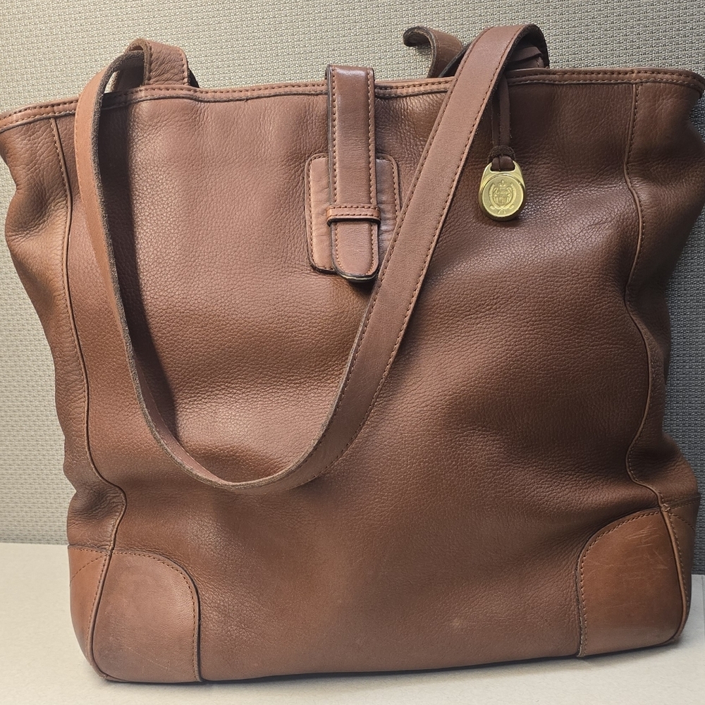 Liz Claiborne Vintage Brown Leather Tote Bag Messenger - Picture 9 of 16